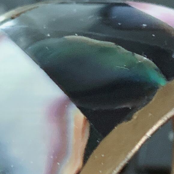 Vintage Brass Bangle Shell Inlay Black Resin Geometric Cuff 1960s 1970s - Picture 15 of 16